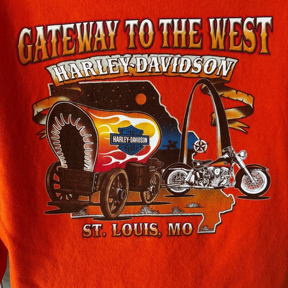 Harley-Davidson Orange Long Sleeve Graphic Shirt XL St. Louis MO Vintage - Picture 3 of 8